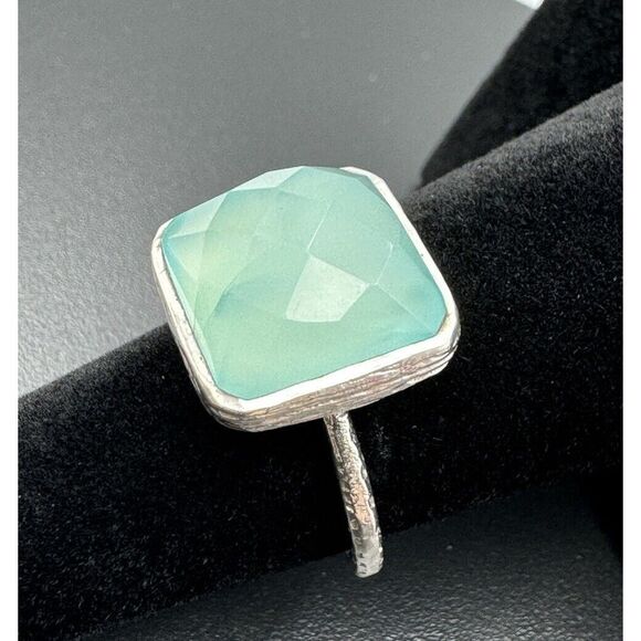 Natural Faceted Aqua Chalcedony Gemstone 925 Sterling Silver Mermaid Ring - Picture 3 of 9